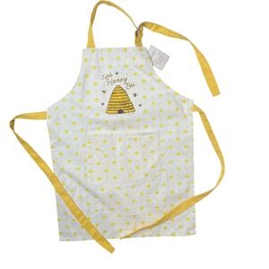 Sur La Table Kids Honey Bee Kitchen Apron White Yellow Cotton‎ Ages 3-10 NWT